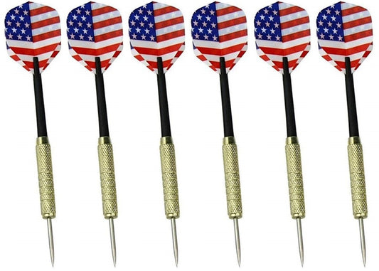 Set of 6 High Quality Steel Needle Tip Darts with American Flag Dart Flights
