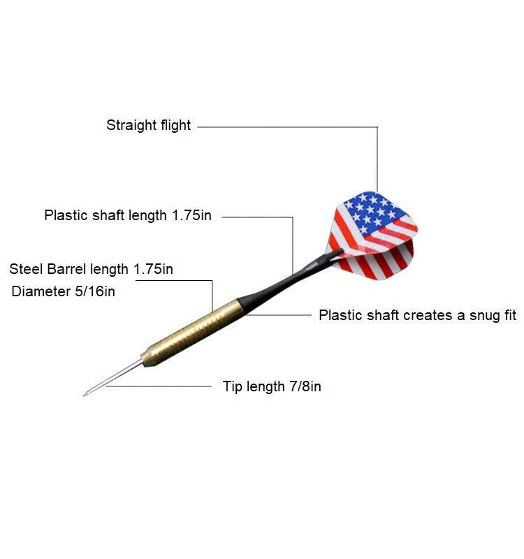 Set of 6 High Quality Steel Needle Tip Darts with American Flag Dart Flights