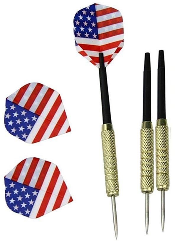Set of 6 High Quality Steel Needle Tip Darts with American Flag Dart Flights