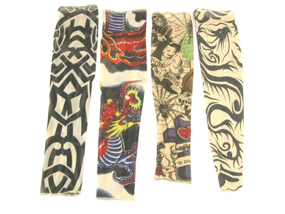 Set of 4 NYLON TATTOO SLEEVES tribal + inked Halloween Costume Biker Punk Rocker