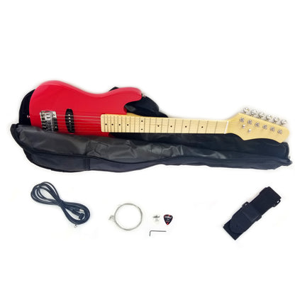 Kids 30 Inch Electric Guitar Combo, 5W Amp Loudspeaker, Solid Wood Body, Color: Red