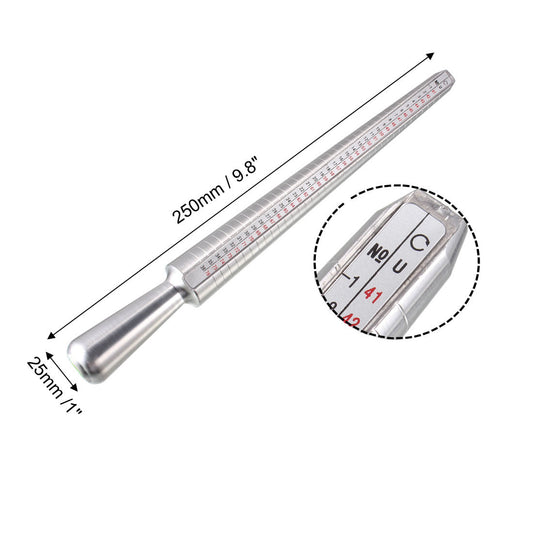 Ring Size Mandrel, US Sizes 1-15, EU, mm, and International Sizes, Aluminum