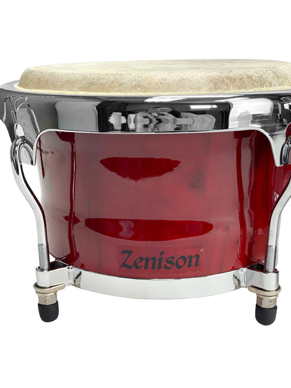 Zension 8" and 9" Bongo Drum Set Red Wood Percussion Instrument With Tuning Key