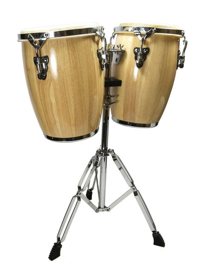 Zenison Latin Percussion Conga Drums and Stand 9" & 10" inch Heads Natural Wood