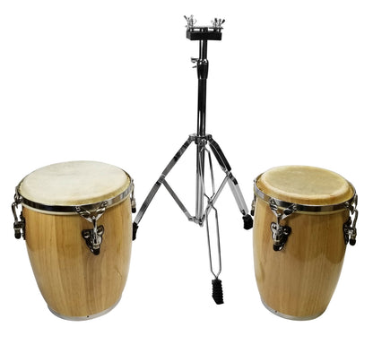 Zenison Latin Percussion Conga Drums and Stand 9" & 10" inch Heads Natural Wood