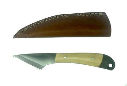 Damascus Steel Kiridashi -Japanese Utility Knife Leather Sheath Custom Handmade