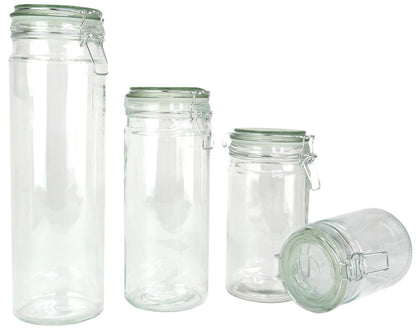Coordinating Glass Storage Jars with Silicone Sealing Hinged Lids, 4 Sizes