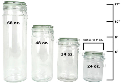 Coordinating Glass Storage Jars with Silicone Sealing Hinged Lids, 4 Sizes