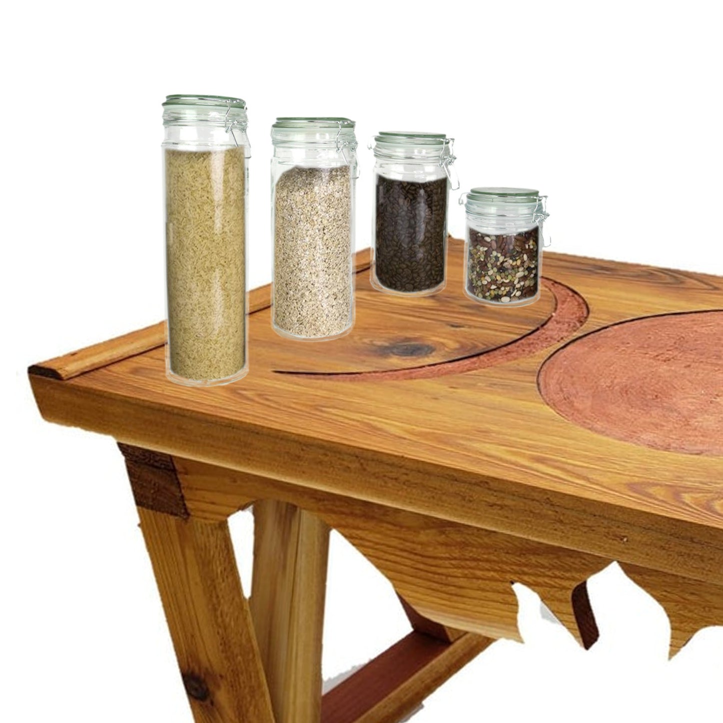 Coordinating Glass Storage Jars with Silicone Sealing Hinged Lids, 4 Sizes