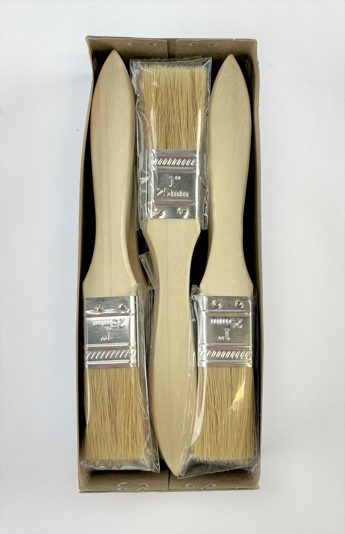 Lot of Twelve 1" Paint Brushes Classic Bristle Paint Brushes with Wooden Handles