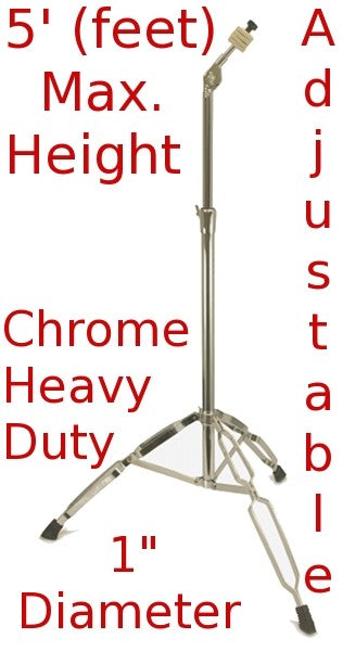 Zenison Straight Cymbal Stand 5' Heavy Duty Chrome Double Braced Tripod Anti Skid
