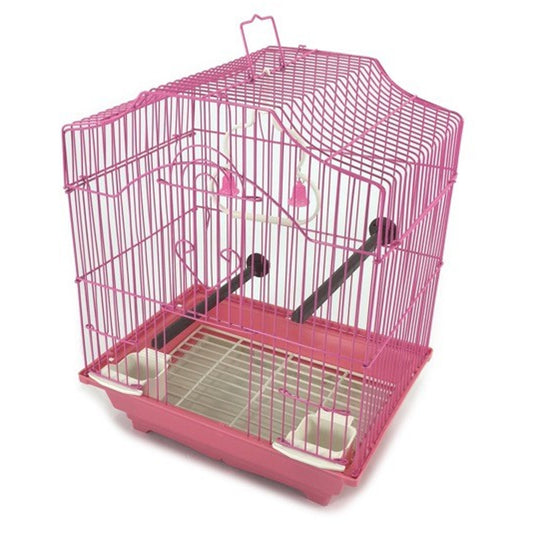 Pink 14-inch Small Parakeet Wire Bird Cage for Budgie Parakeets Finches Canaries Lovebirds Small Quaker Parrots Cockatiels Green Cheek Conure perfect Bird Travel Cage and Hanging Bird House