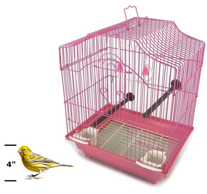 Pink 14-inch Small Parakeet Wire Bird Cage for Budgie Parakeets Finches Canaries Lovebirds Small Quaker Parrots Cockatiels Green Cheek Conure perfect Bird Travel Cage and Hanging Bird House