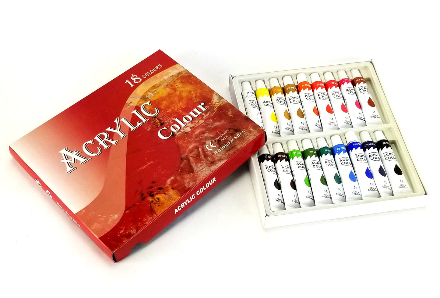 18 Color Acrylic Rainbow Pigments Artist Paint Set - Eighteen 12ml Tubes