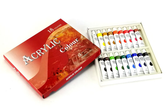 18 Color Acrylic Rainbow Pigments Artist Paint Set - Eighteen 12ml Tubes