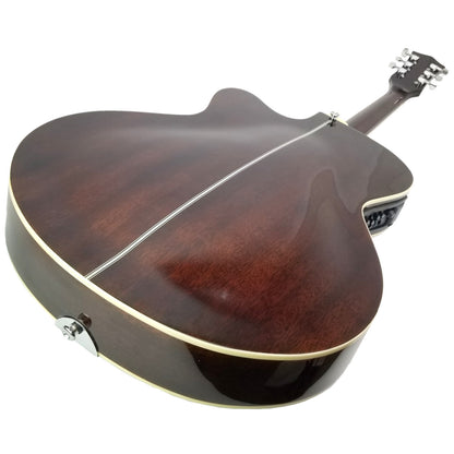 Acoustic Electric Resonator Guitar Sunburst Mahogany Traditional Round Neck with Built-in Pre Amplifier, 6 Steel Strings