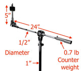 Zenison Cymbal Boom Stand Chrome Heavy Duty Adjustable Double Braced Anti Skid