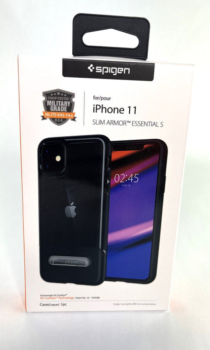 Spigen iPhone 11 Slim Armor Essential S CLEAR / BLACK Case w/ Metal Kickstand