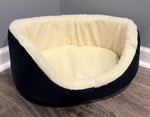 Plush Sherpa Lined Pet Bed with Removable Cushion, Size Med - Dark Navy