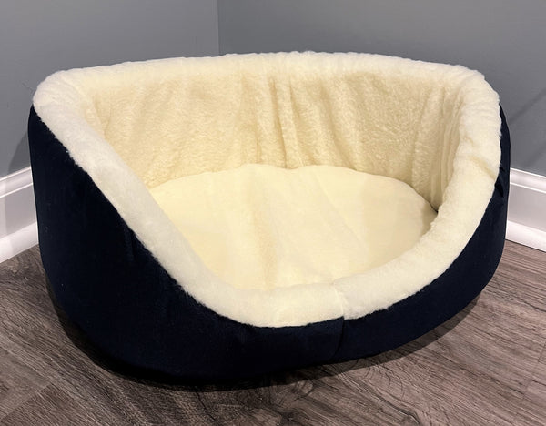 Plush Sherpa Lined Pet Bed with Removable Cushion, Size Med - Dark Navy