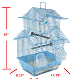Blue 18-inch Medium Parakeet Wire Bird Cage for Budgie Parakeets Finches Canaries Lovebirds Small Quaker Parrots Cockatiels Green Cheek Conure perfect Bird Travel Cage and Hanging Bird House