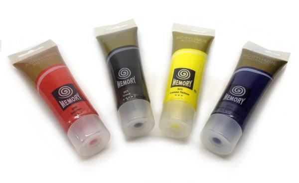 ACRYLIC PAINTS SET 4 x 120ml Tubes Red Blue Black Yellow Canvas Crafts Painting