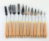 Professional 12 Piece Artist Palette Knife Set for Oil Paint, Natural Wood, New
