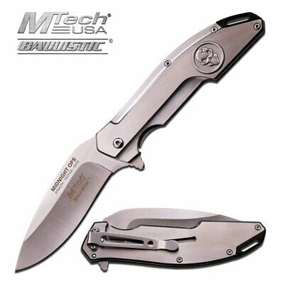 Mtech Midnight OPS Silver Two Tone Skull Folding Pocket Knife
