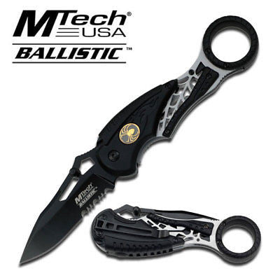 MTECH USA HALF SERRATION BLACK STAINLESS STEEL FOLDING KNIFE 5" CLOSED