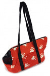 Plush Pet Travel Bag - Red with White Paw Prints