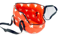 Plush Pet Travel Bag - Red with White Paw Prints