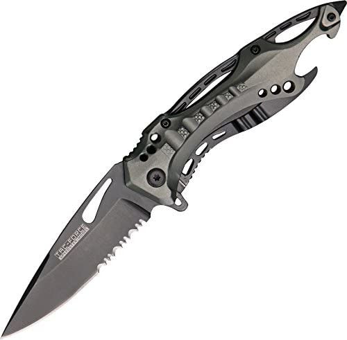Tac-Force Black Combo Assisted Grey Black Liner Handle Folding Knife 4.5" Closed