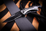 Tac-Force Black Combo Assisted Grey Black Liner Handle Folding Knife 4.5" Closed
