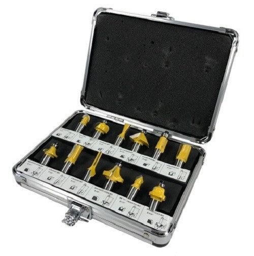 12pc Router Bit Set Tungsten Carbide Tip TCT With 1/2 Shank Cutter and Aluminum Case