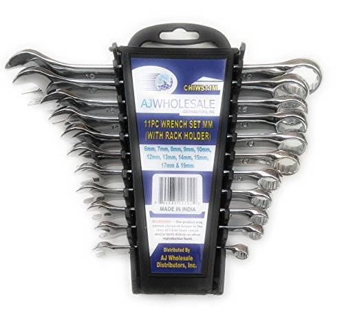 AJ Wholesale 11 Piece Wrench Set AJ Tools MM w/ Rack Holder
