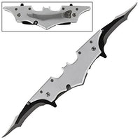 AnyTime Blades Silver Batman Folding Dual Double Blade Assisted Open Tactical Pocket Knife with Belt Clip