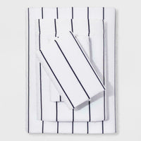 NEW! Project 62+Nate Berkus Queen Sheet Set 100% Cotton 300TC White Navy Stripe