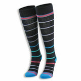 Women's Dr. Motion Mild Compression Knee High Socks - Striped Up - Navy (Blue) Size: 9-11