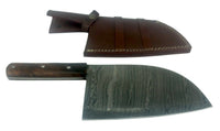 Damascus Steel Cleaver 7" Blade Leather Sheath Rosewood Handle Custom Handmade