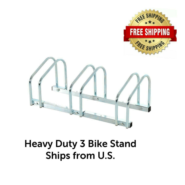 3-Bike Floor Bike Stand-Silver Bicycle Rack Stand Parking Mounted Holder