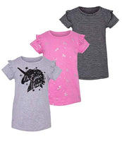 VIGOSS Big Girls' 3-Pack T-Shirt Set Grey, Pink, Black Stripe LARGE
