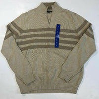 Tahari Men's Long Sleeve Sweater Quarter Zip Pullover Beige 2XL