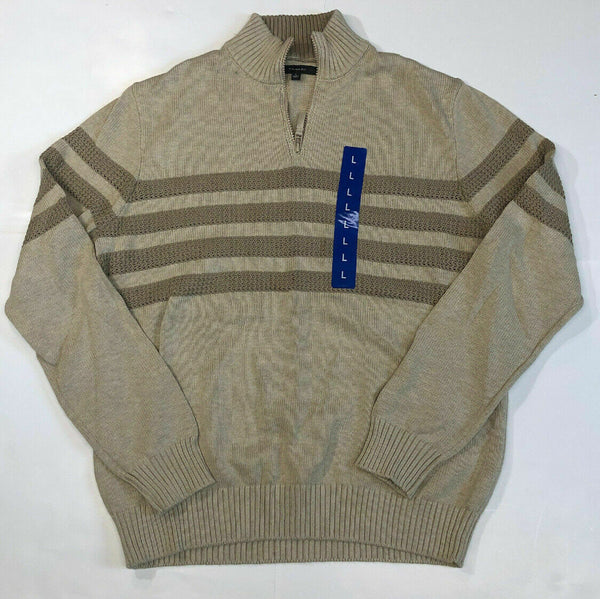 Tahari Men's Long Sleeve Sweater Quarter Zip Pullover Beige 2XL