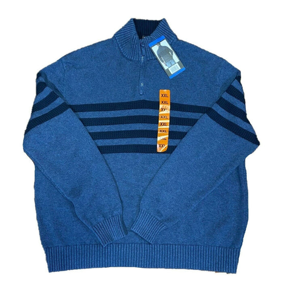 Tahari Men's Blue Melange Yarn Sweater Quarter Zip Pullover Blue 2XL