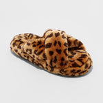 Girls' Stevies #CHECK Brown Small 13/1 Plush Cross Band Leopard Print Slipper