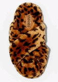 Girls' Stevies #CHECK Brown Large 4-5 Cross Band Plush Leopard Print Slipper