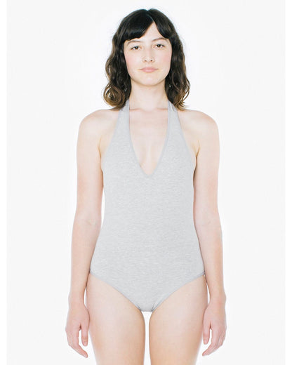 American Apparel Ladies Halter Bodysuit Heather Grey Ladies Med Cotton Spandex