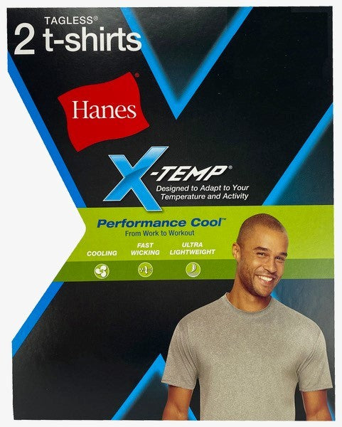 Hanes Men's Large Gray 2-Pack X-Temp Performance Cool Crew Neck T-Shirts FreshIQ