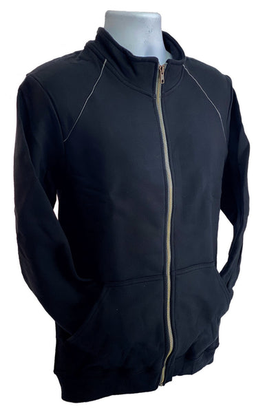 Men's Cadet Collar Full Zip Sweatshirt Jacket by GILDAN Platinum Black Large