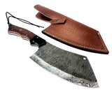 Damascus Steel Curved Back Cleaver Blade Handmade Leather Sheath Custom Handle